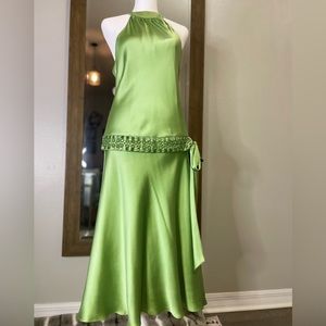 Anne Klein silk beaded halter dress GREEN size 10